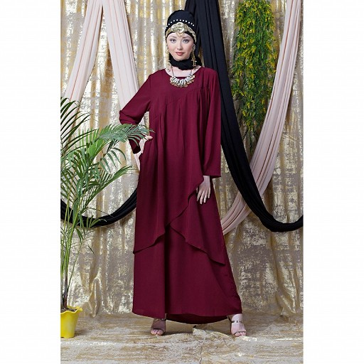 Asymmetrical abaya with overlapped panel- Maroon